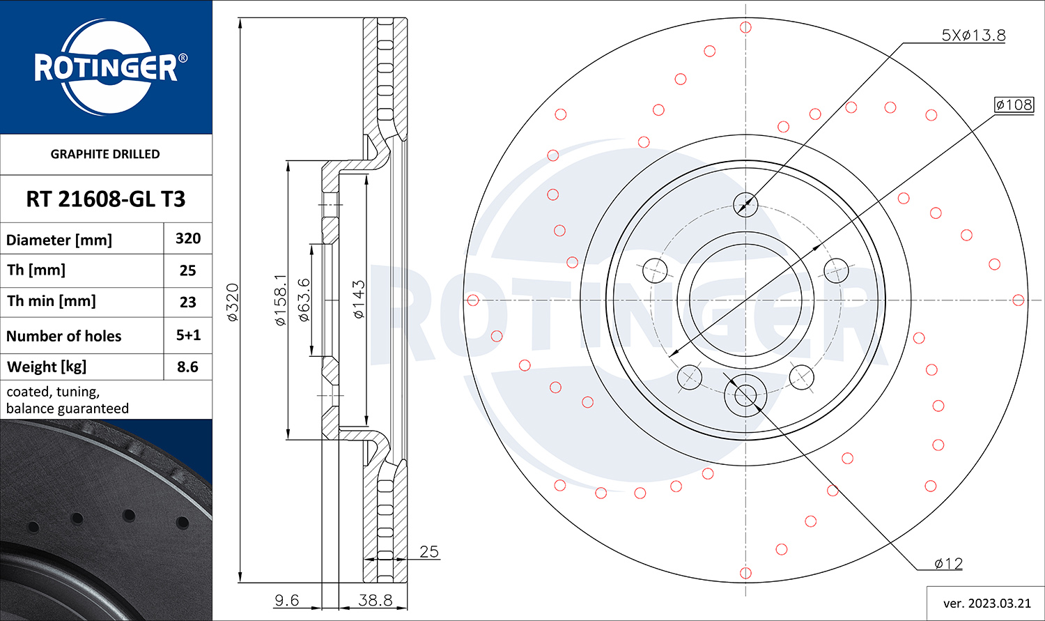 ROTINGER Féktárcsa, mind RT21608-GLT3_ROT